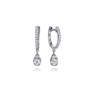 14K White Gold Diamond Huggie Drop Earrings, 0.53Carat TW